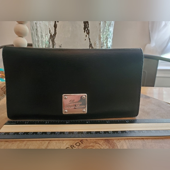 Lauren Ralph Lauren Crosshatch Leather Slim Snap Wallet Clutch Black - Picture 2 of 6